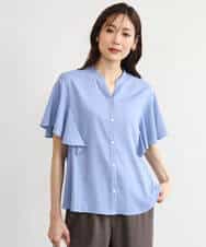 FKBHD63140 MK MICHEL KLEIN(MK ミッシェルクラン) [接触冷感/洗える]フリルスリーブブラウス ライトブルー