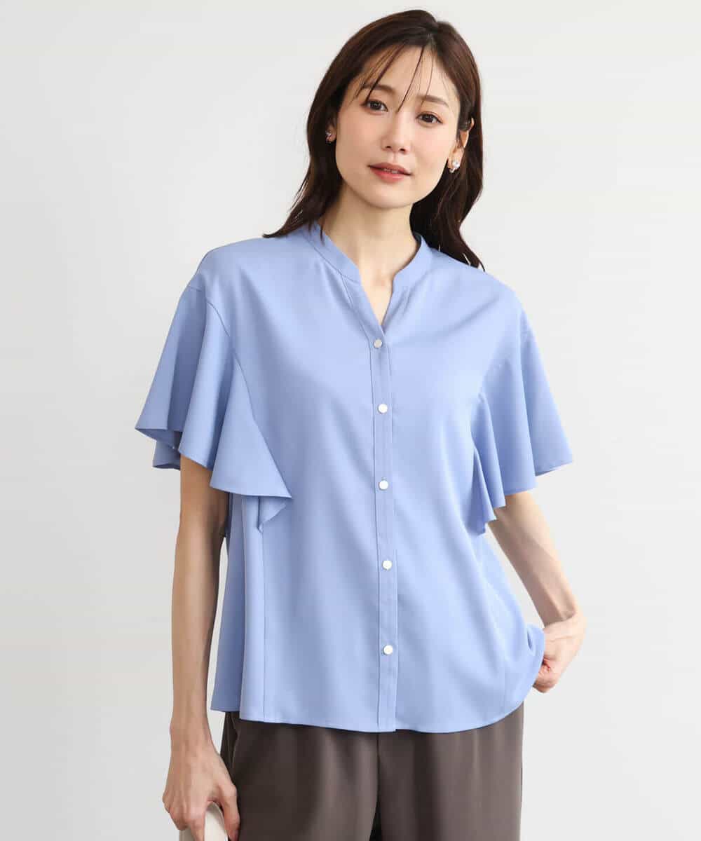 FKBHD63140 MK MICHEL KLEIN(MK ミッシェルクラン) [接触冷感/洗える]フリルスリーブブラウス ライトブルー
