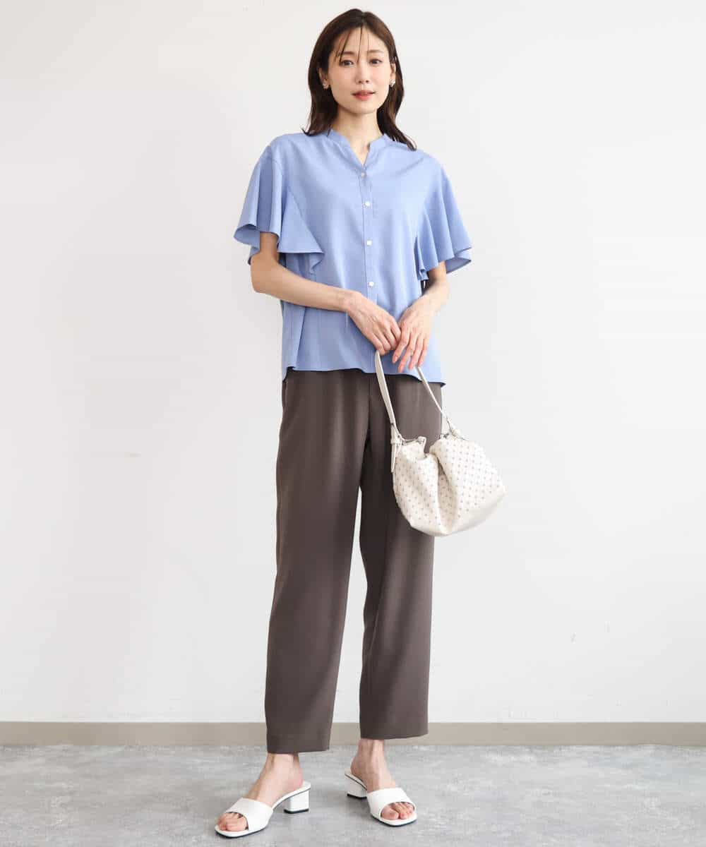 FKBHD63140 MK MICHEL KLEIN(MK ミッシェルクラン) [接触冷感/洗える]フリルスリーブブラウス ライトブルー