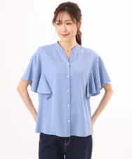 FKBHD63140 MK MICHEL KLEIN(MK ミッシェルクラン) [接触冷感/洗える]フリルスリーブブラウス ライトブルー