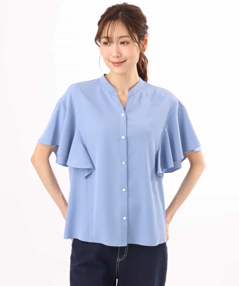 FKBHD63140 MK MICHEL KLEIN(MK ミッシェルクラン) [接触冷感/洗える]フリルスリーブブラウス ライトブルー
