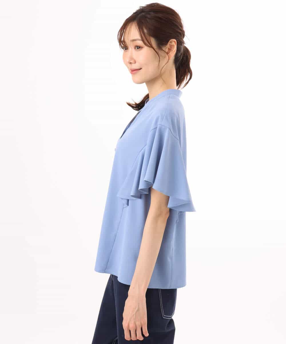 FKBHD63140 MK MICHEL KLEIN(MK ミッシェルクラン) [接触冷感/洗える]フリルスリーブブラウス ライトブルー