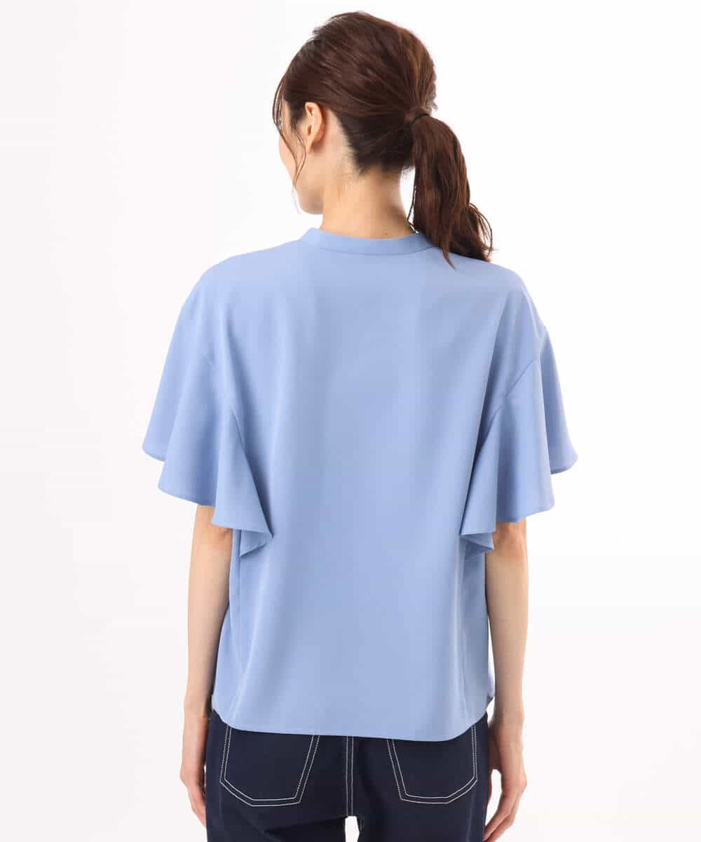 FKBHD63140 MK MICHEL KLEIN(MK ミッシェルクラン) [接触冷感/洗える]フリルスリーブブラウス ライトブルー