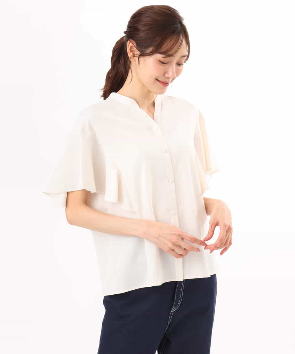 FKBHD63140 MK MICHEL KLEIN(MK ミッシェルクラン) [接触冷感/洗える]フリルスリーブブラウス ライトブルー