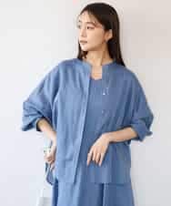 FKBHD65160 MK MICHEL KLEIN(MK ミッシェルクラン) [接触冷感/通気性/洗える]ラミーリネン混シャツブラウス ブルー