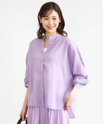 FKBHD65160 MK MICHEL KLEIN [接触冷感/通気性/洗える]ラミーリネン混シャツブラウス