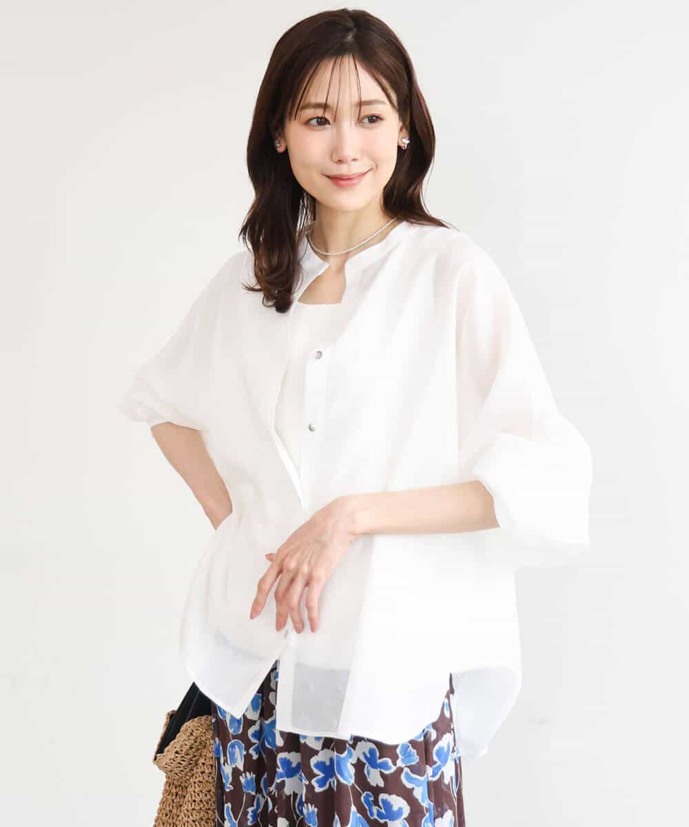 FKBHD65160 MK MICHEL KLEIN(MK ミッシェルクラン) [接触冷感/通気性/洗える]ラミーリネン混シャツブラウス ラベンダー