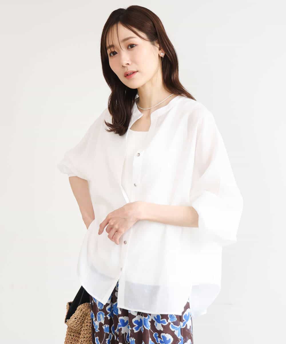 FKBHD65160 MK MICHEL KLEIN(MK ミッシェルクラン) [接触冷感/通気性/洗える]ラミーリネン混シャツブラウス ラベンダー