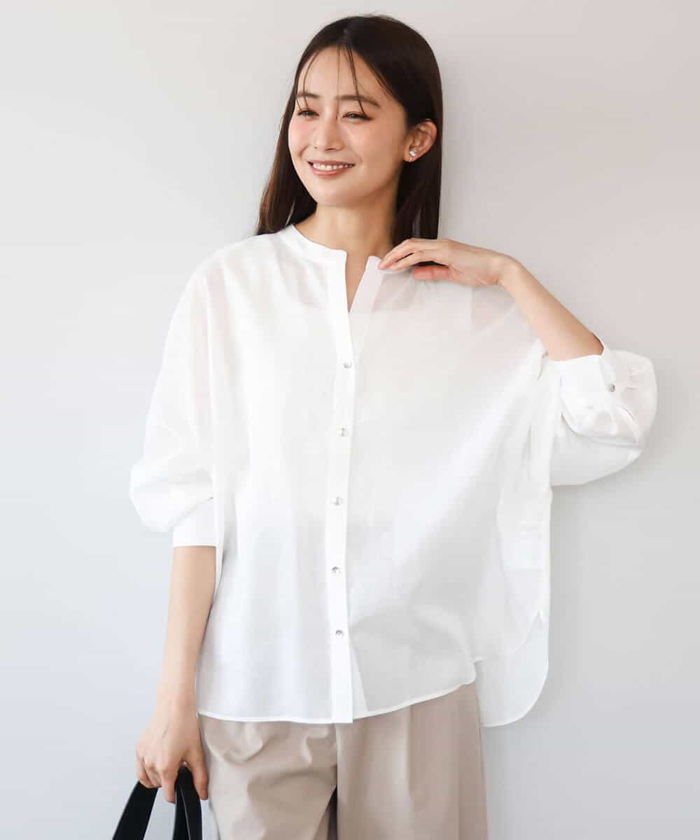 FKBHD65160 MK MICHEL KLEIN(MK ミッシェルクラン) [接触冷感/通気性/洗える]ラミーリネン混シャツブラウス ラベンダー