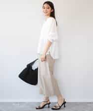 FKBHD65160 MK MICHEL KLEIN(MK ミッシェルクラン) [接触冷感/通気性/洗える]ラミーリネン混シャツブラウス ラベンダー