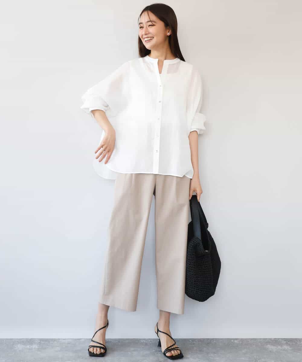 FKBHD65160 MK MICHEL KLEIN(MK ミッシェルクラン) [接触冷感/通気性/洗える]ラミーリネン混シャツブラウス ラベンダー