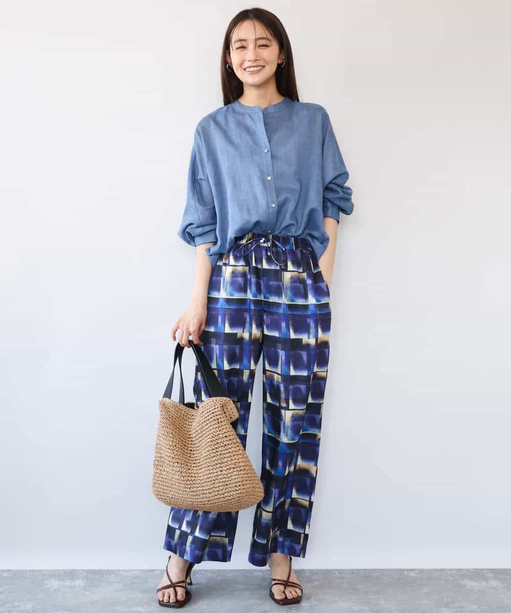 FKBHD65160 MK MICHEL KLEIN(MK ミッシェルクラン) [接触冷感/通気性/洗える]ラミーリネン混シャツブラウス ラベンダー