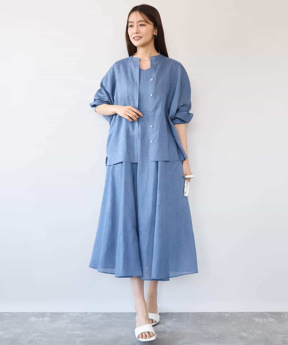 FKBHD65160 MK MICHEL KLEIN(MK ミッシェルクラン) [接触冷感/通気性/洗える]ラミーリネン混シャツブラウス ラベンダー