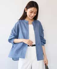 FKBHD65160 MK MICHEL KLEIN(MK ミッシェルクラン) [接触冷感/通気性/洗える]ラミーリネン混シャツブラウス ラベンダー