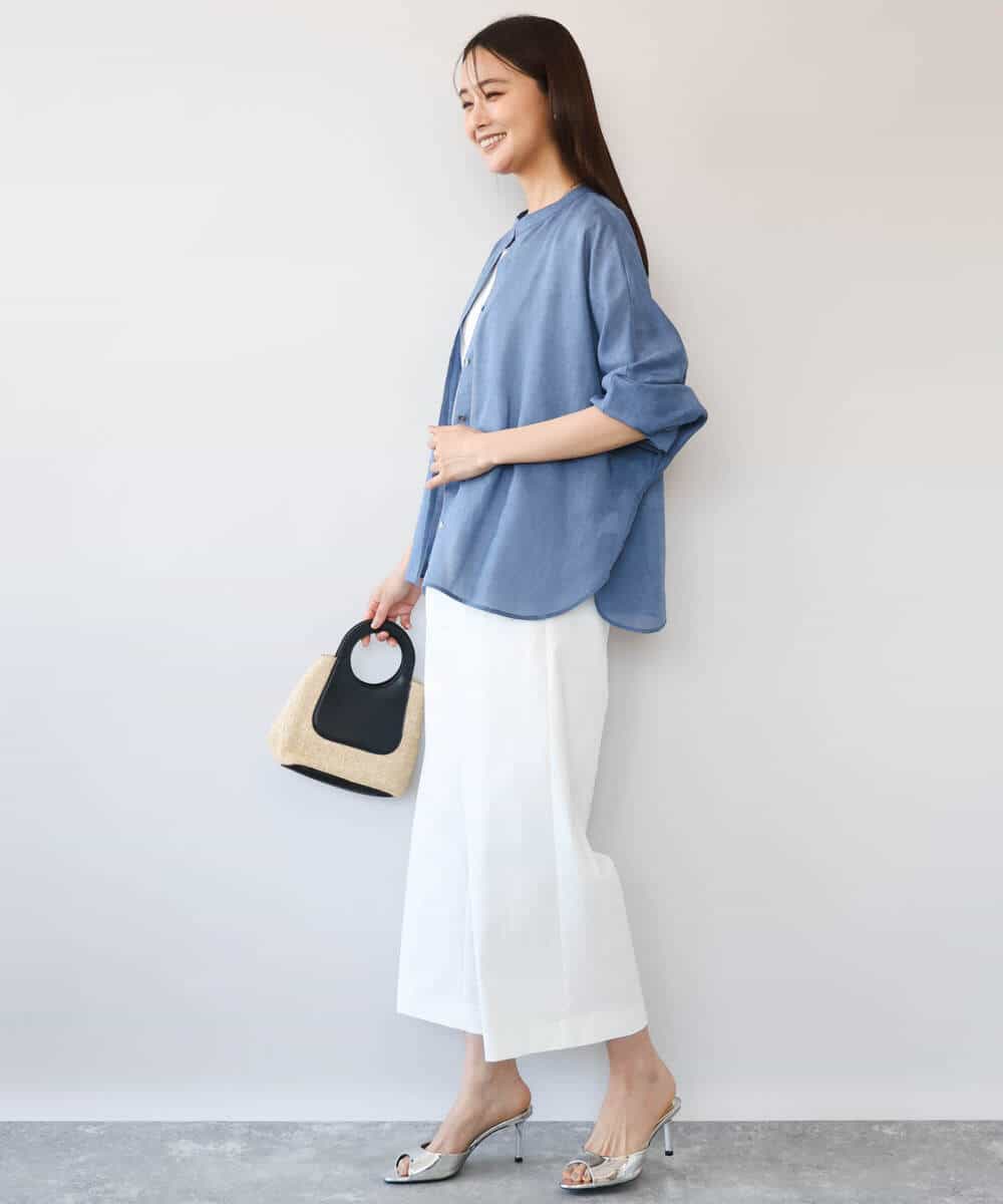 FKBHD65160 MK MICHEL KLEIN(MK ミッシェルクラン) [接触冷感/通気性/洗える]ラミーリネン混シャツブラウス ラベンダー