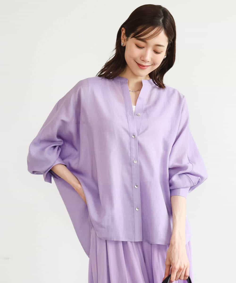 FKBHD65160 MK MICHEL KLEIN(MK ミッシェルクラン) [接触冷感/通気性/洗える]ラミーリネン混シャツブラウス ラベンダー