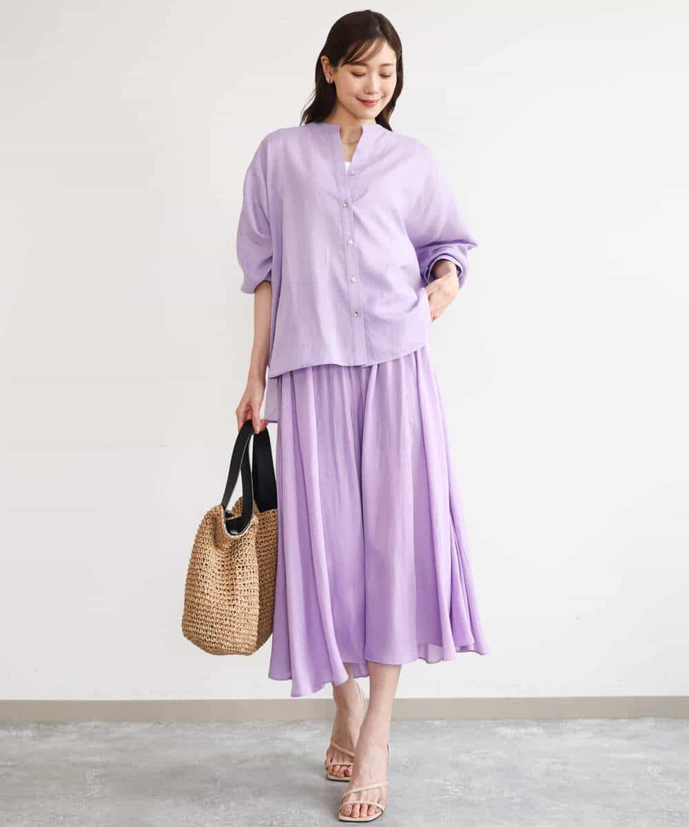 FKBHD65160 MK MICHEL KLEIN(MK ミッシェルクラン) [接触冷感/通気性/洗える]ラミーリネン混シャツブラウス ラベンダー