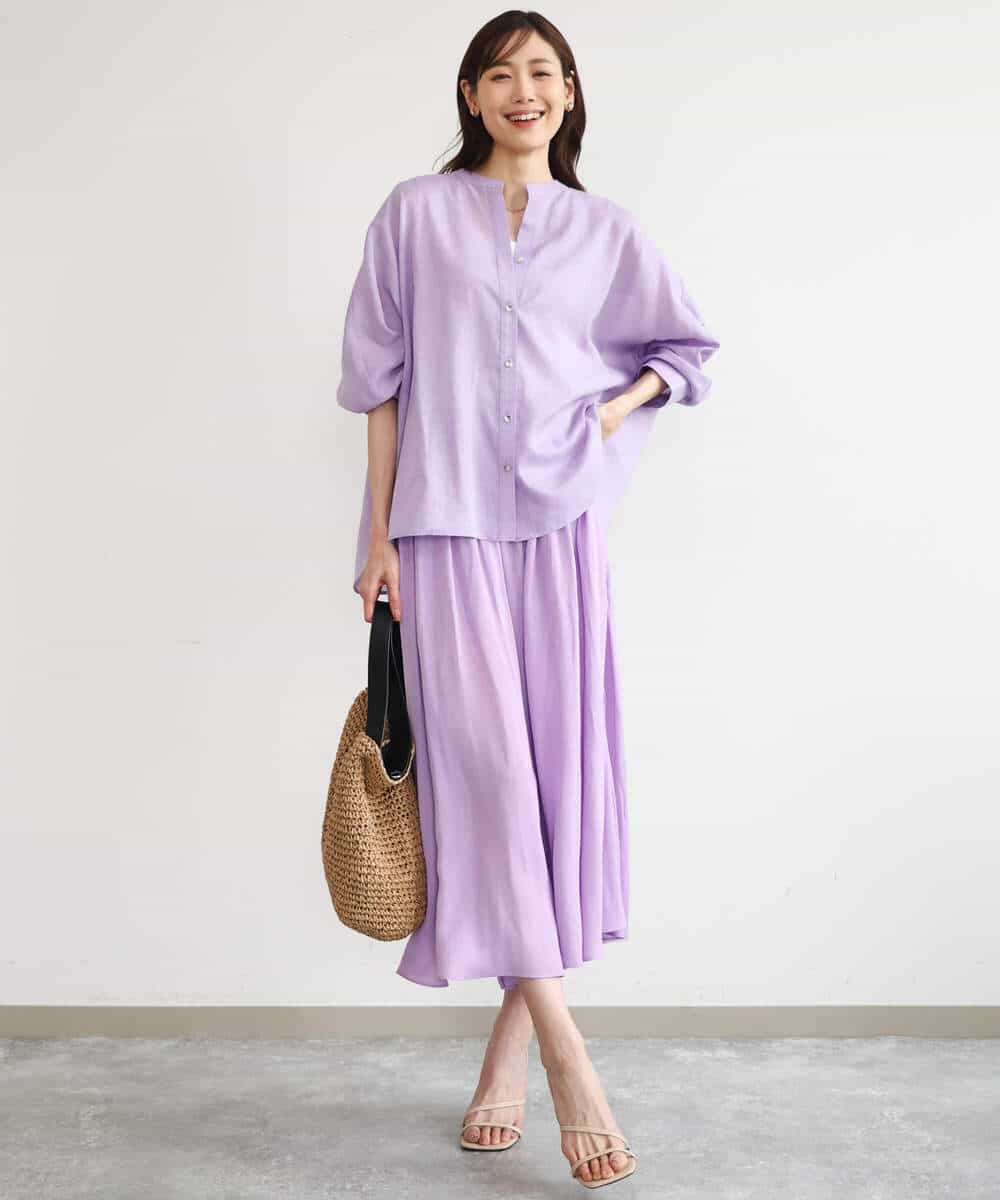 FKBHD65160 MK MICHEL KLEIN(MK ミッシェルクラン) [接触冷感/通気性/洗える]ラミーリネン混シャツブラウス ラベンダー