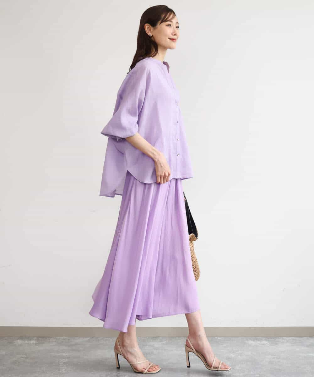 FKBHD65160 MK MICHEL KLEIN(MK ミッシェルクラン) [接触冷感/通気性/洗える]ラミーリネン混シャツブラウス ラベンダー