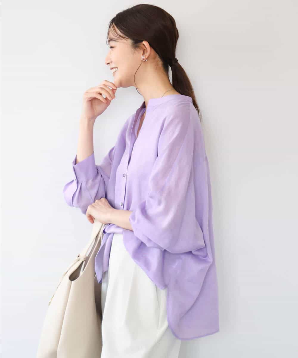 FKBHD65160 MK MICHEL KLEIN(MK ミッシェルクラン) [接触冷感/通気性/洗える]ラミーリネン混シャツブラウス ラベンダー