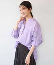 FKBHD65160 MK MICHEL KLEIN(MK ミッシェルクラン) [接触冷感/通気性/洗える]ラミーリネン混シャツブラウス ラベンダー