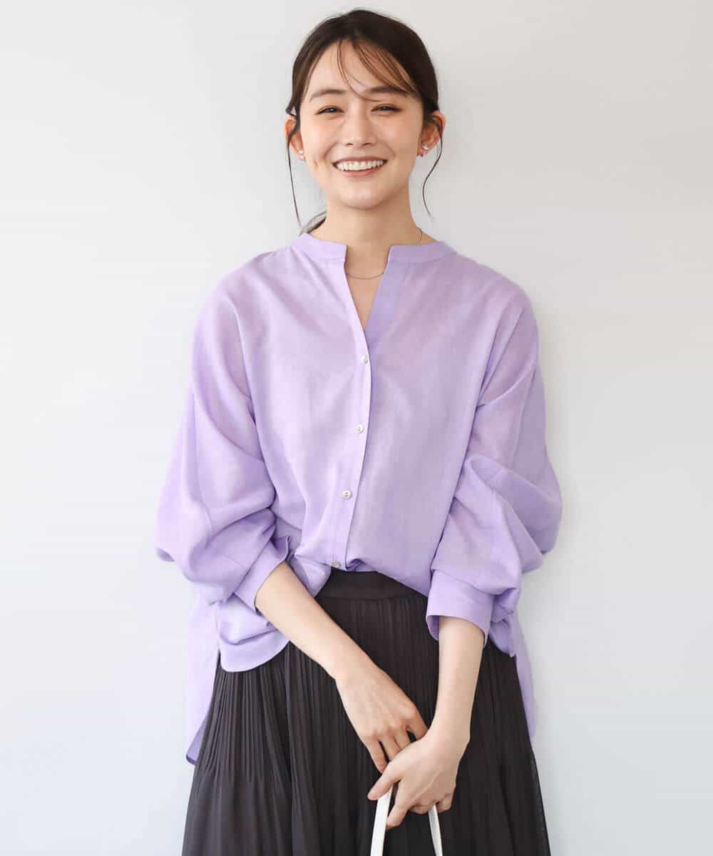 FKBHD65160 MK MICHEL KLEIN(MK ミッシェルクラン) [接触冷感/通気性/洗える]ラミーリネン混シャツブラウス ラベンダー