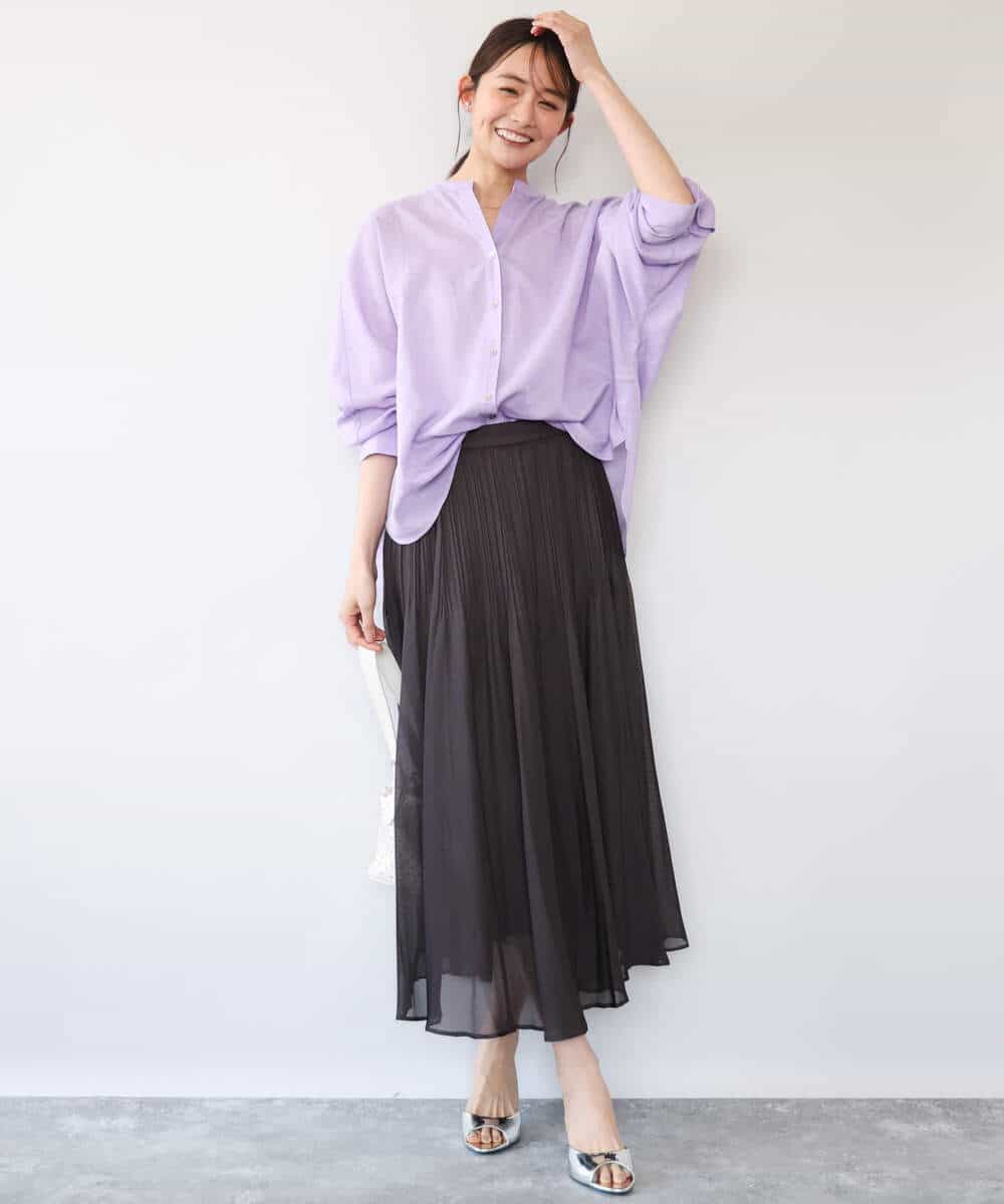 FKBHD65160 MK MICHEL KLEIN(MK ミッシェルクラン) [接触冷感/通気性/洗える]ラミーリネン混シャツブラウス ラベンダー