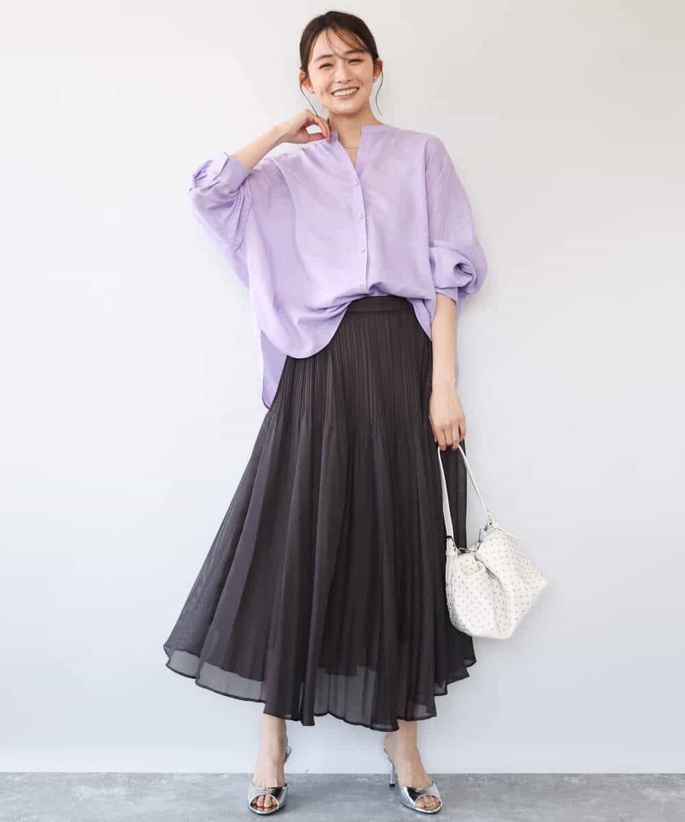 FKBHD65160 MK MICHEL KLEIN(MK ミッシェルクラン) [接触冷感/通気性/洗える]ラミーリネン混シャツブラウス ラベンダー