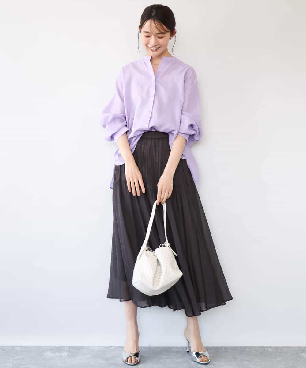 FKBHD65160 MK MICHEL KLEIN(MK ミッシェルクラン) [接触冷感/通気性/洗える]ラミーリネン混シャツブラウス ラベンダー