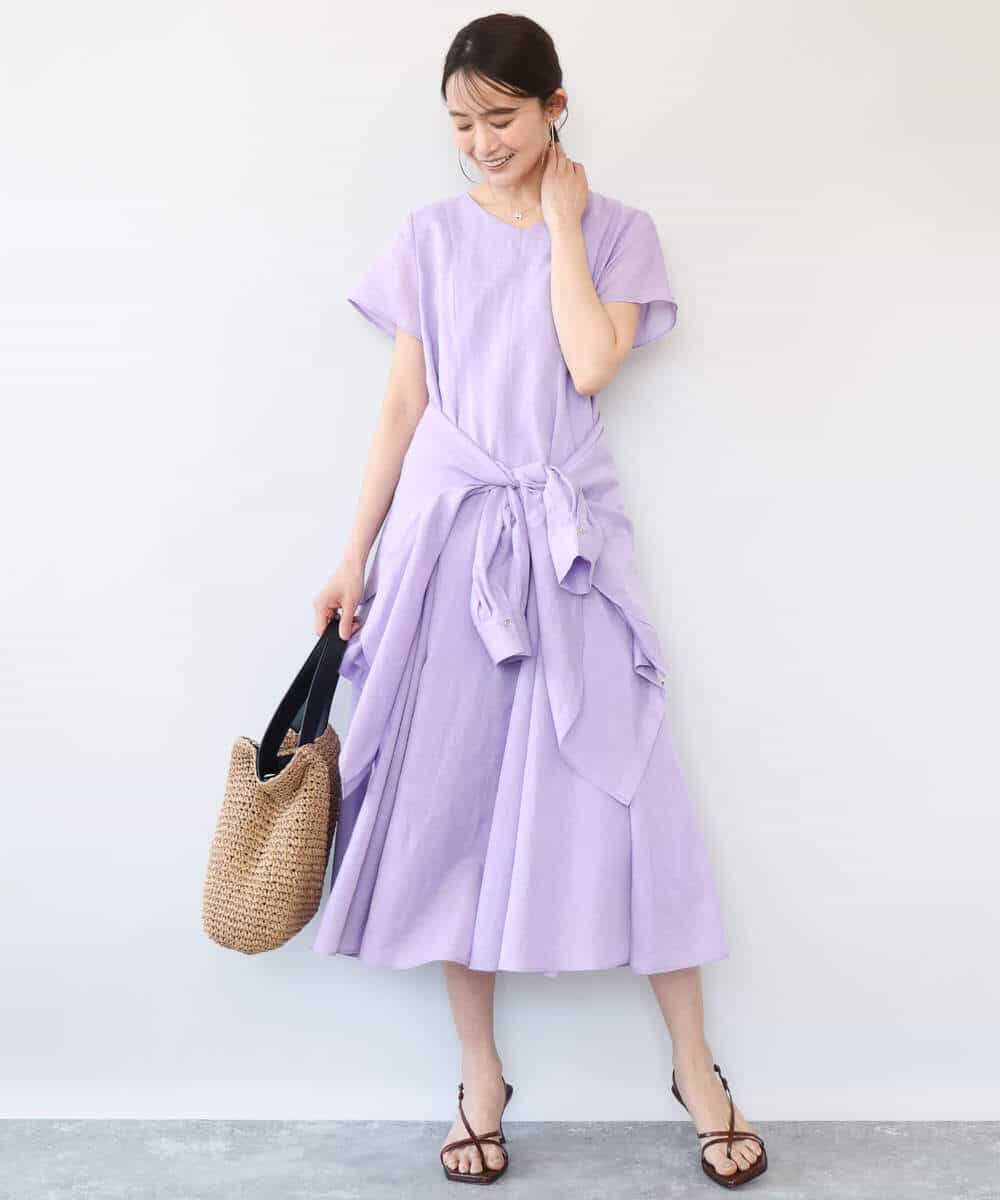 FKBHD65160 MK MICHEL KLEIN(MK ミッシェルクラン) [接触冷感/通気性/洗える]ラミーリネン混シャツブラウス ラベンダー