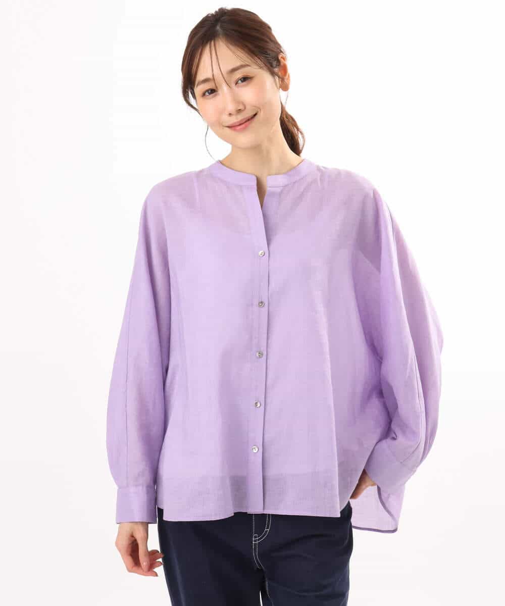 FKBHD65160 MK MICHEL KLEIN(MK ミッシェルクラン) [接触冷感/通気性/洗える]ラミーリネン混シャツブラウス ラベンダー