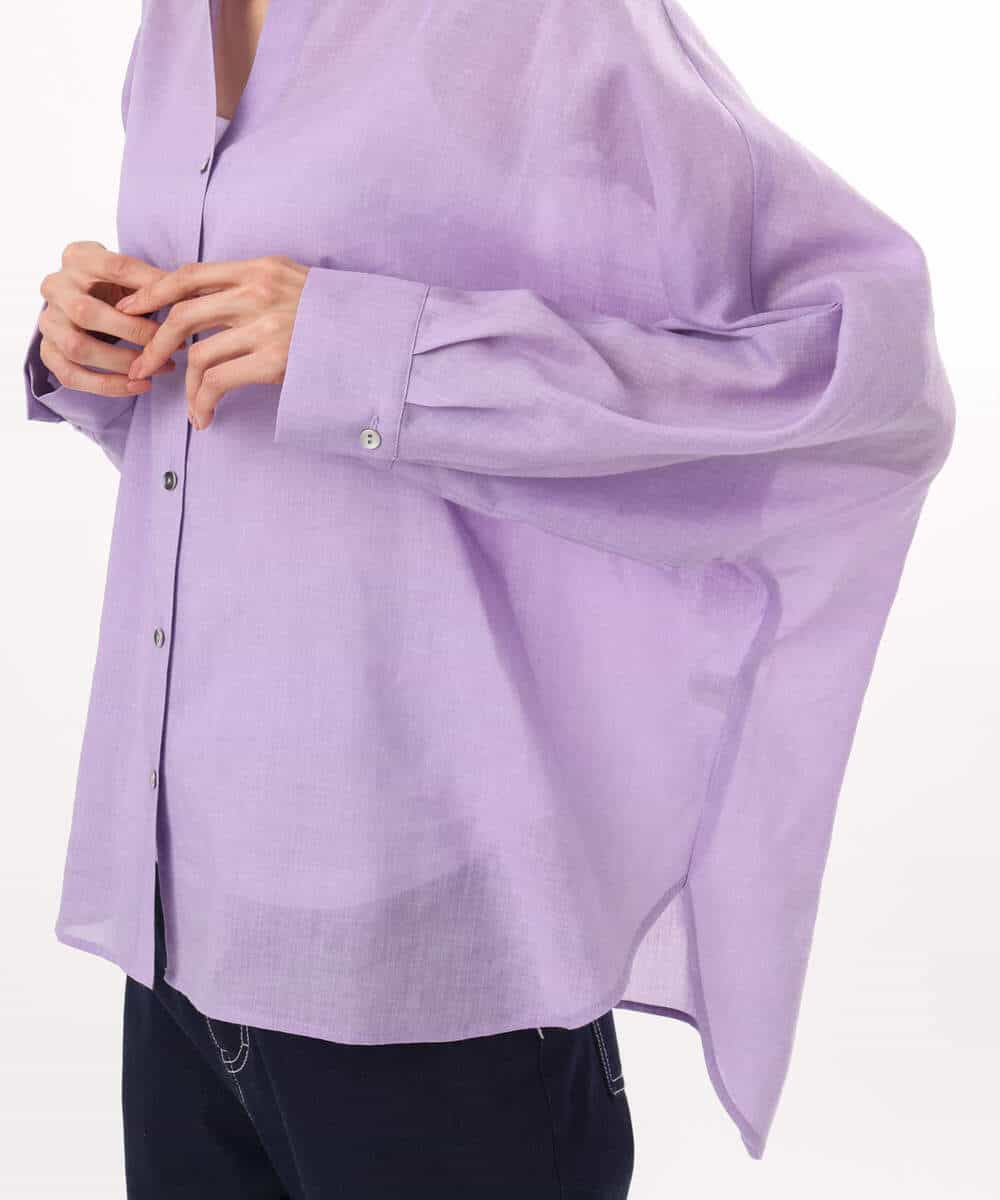 FKBHD65160 MK MICHEL KLEIN(MK ミッシェルクラン) [接触冷感/通気性/洗える]ラミーリネン混シャツブラウス ラベンダー