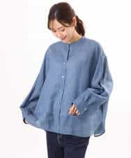 FKBHD65160 MK MICHEL KLEIN(MK ミッシェルクラン) [接触冷感/通気性/洗える]ラミーリネン混シャツブラウス ラベンダー