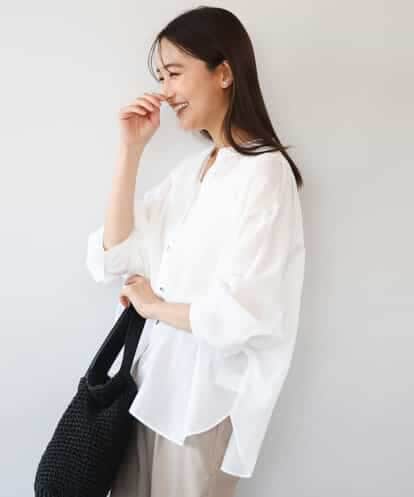 FKBHD65160 MK MICHEL KLEIN [接触冷感/通気性/洗える]ラミーリネン混シャツブラウス