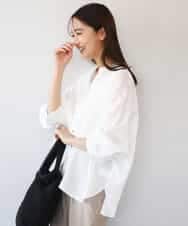 FKBHD65160 MK MICHEL KLEIN(MK ミッシェルクラン) [接触冷感/通気性/洗える]ラミーリネン混シャツブラウス ホワイト