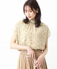 FKBHV01130 MK MICHEL KLEIN(MK ミッシェルクラン) 小花柄シフォンブラウス/2way/洗える イエロー