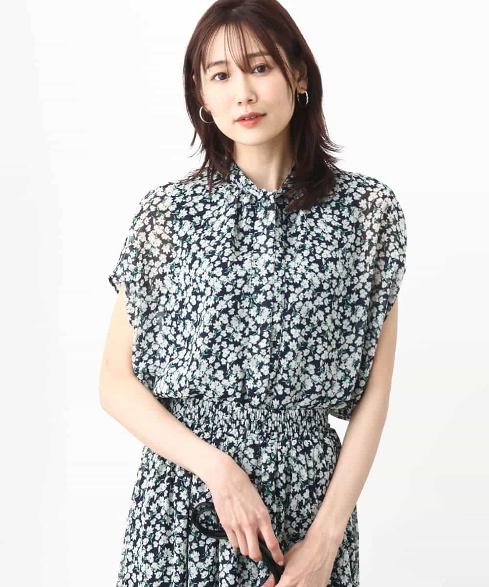 FKBHV01130 MK MICHEL KLEIN(MK ミッシェルクラン) 小花柄シフォンブラウス/2way/洗える イエロー