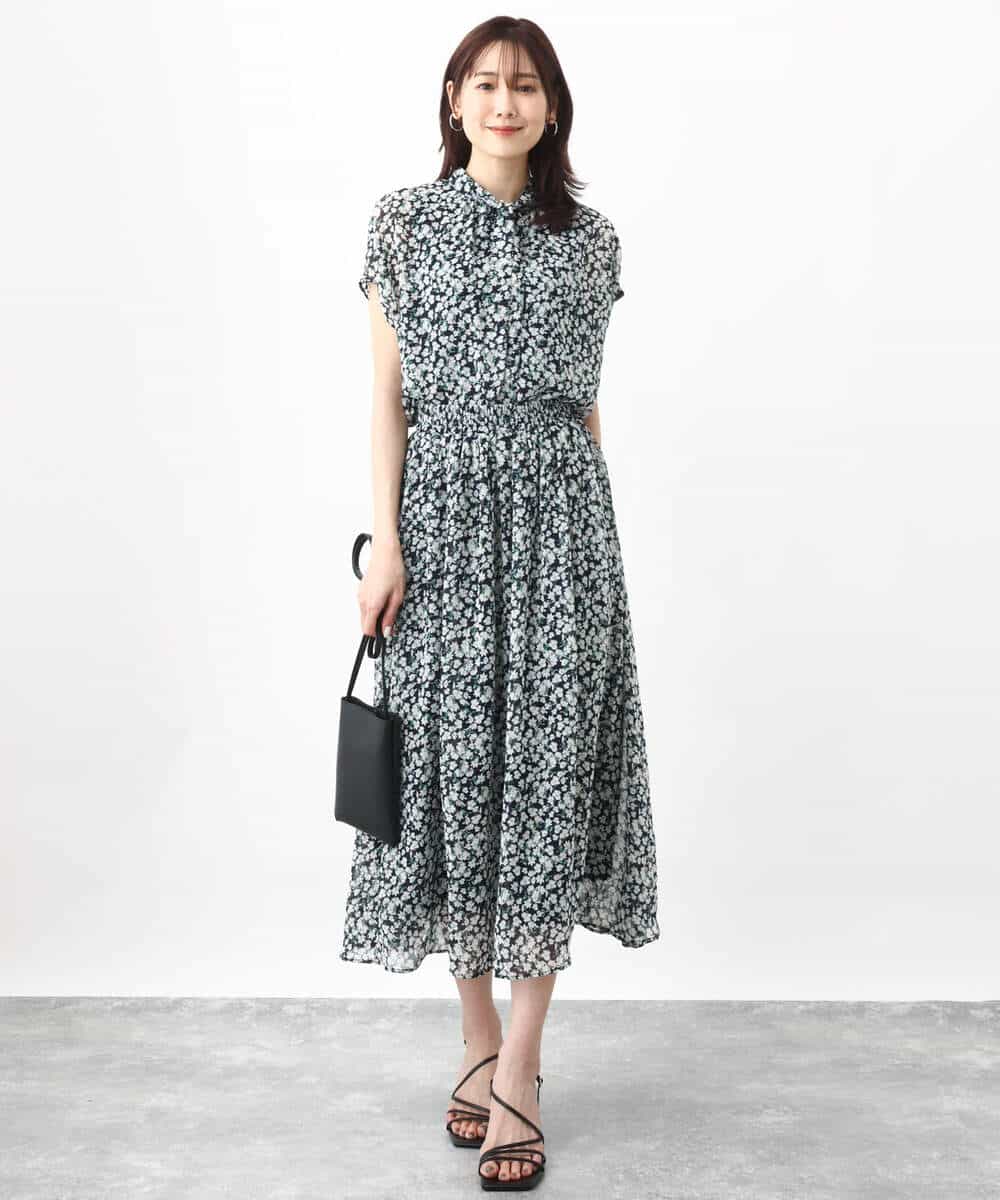 FKBHV01130 MK MICHEL KLEIN(MK ミッシェルクラン) 小花柄シフォンブラウス/2way/洗える イエロー