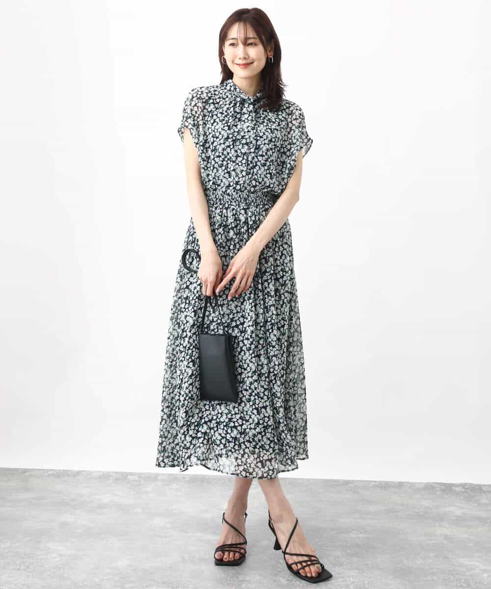 FKBHV01130 MK MICHEL KLEIN(MK ミッシェルクラン) 小花柄シフォンブラウス/2way/洗える イエロー