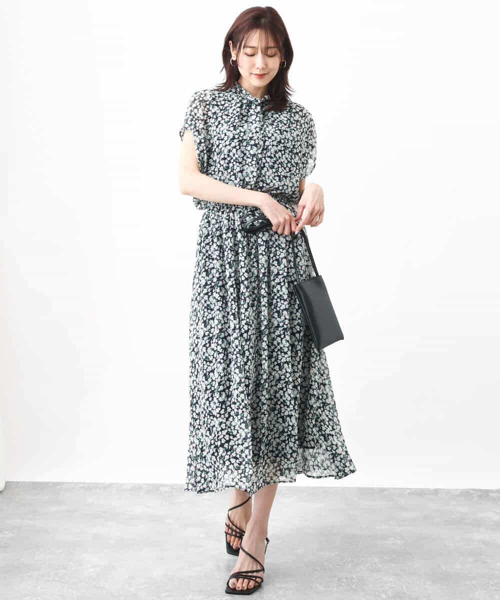 FKBHV01130 MK MICHEL KLEIN(MK ミッシェルクラン) 小花柄シフォンブラウス/2way/洗える イエロー
