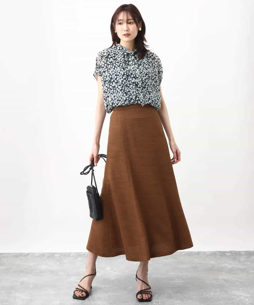 FKBHV01130 MK MICHEL KLEIN(MK ミッシェルクラン) 小花柄シフォンブラウス/2way/洗える イエロー