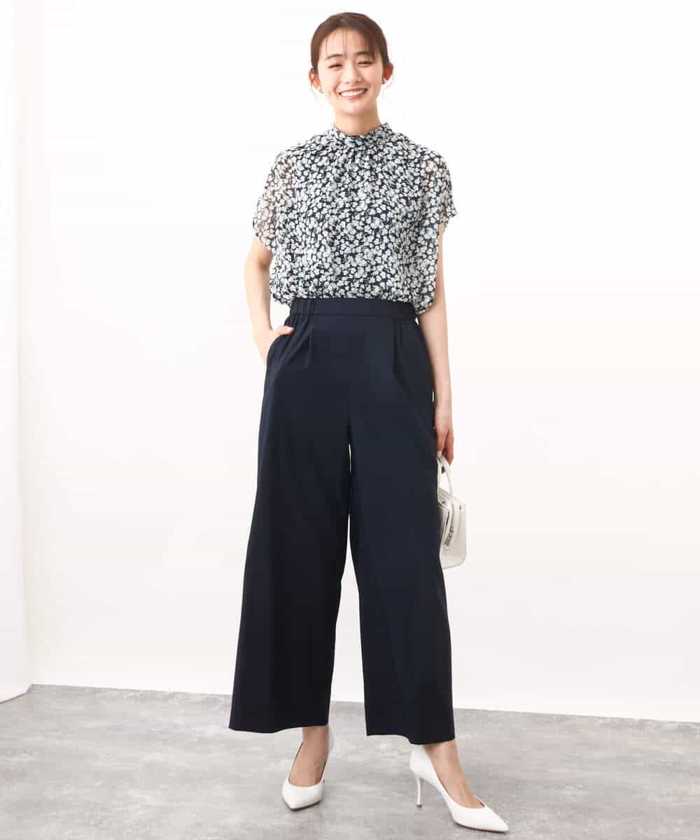 FKBHV01130 MK MICHEL KLEIN(MK ミッシェルクラン) 小花柄シフォンブラウス/2way/洗える イエロー