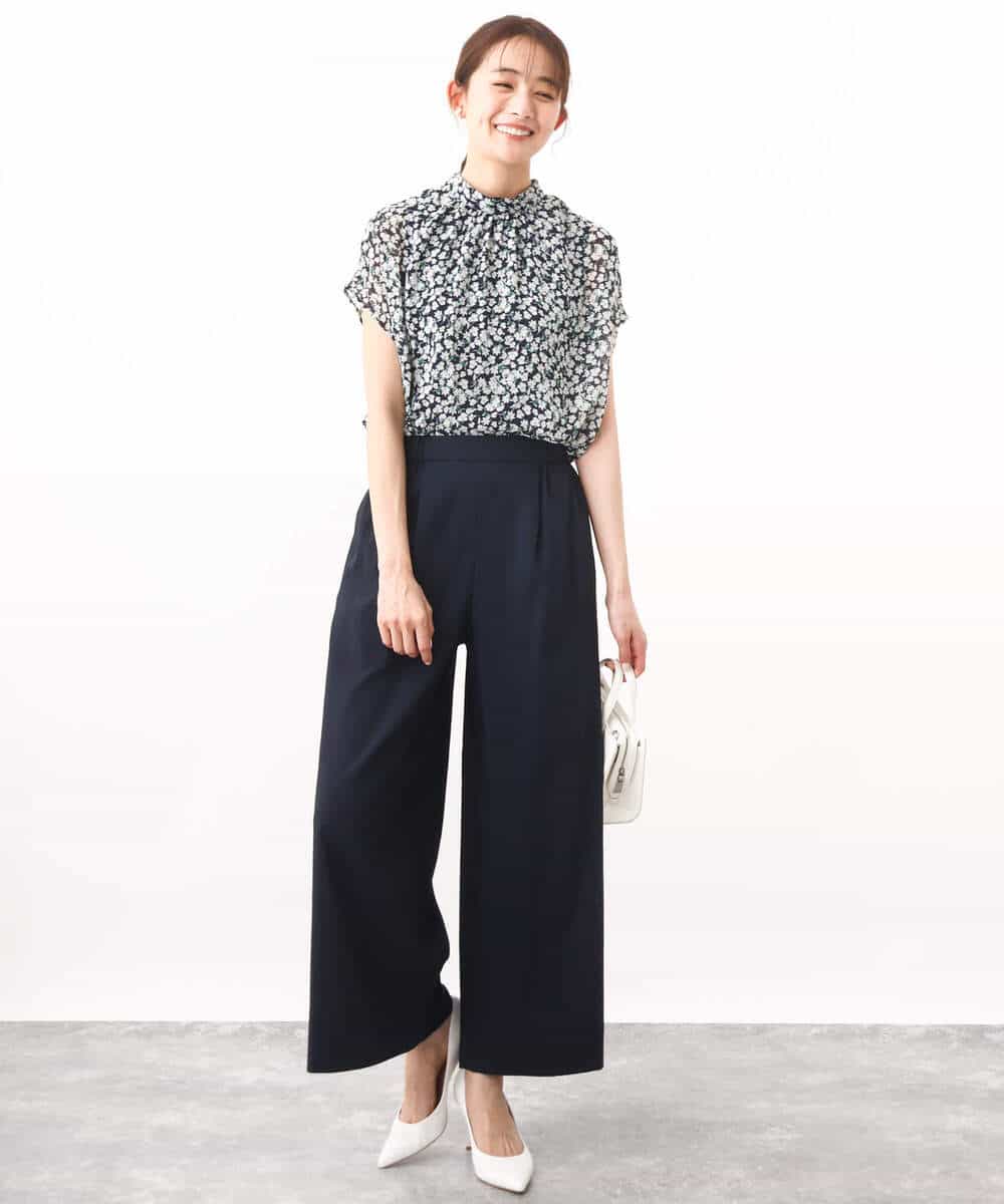 FKBHV01130 MK MICHEL KLEIN(MK ミッシェルクラン) 小花柄シフォンブラウス/2way/洗える イエロー