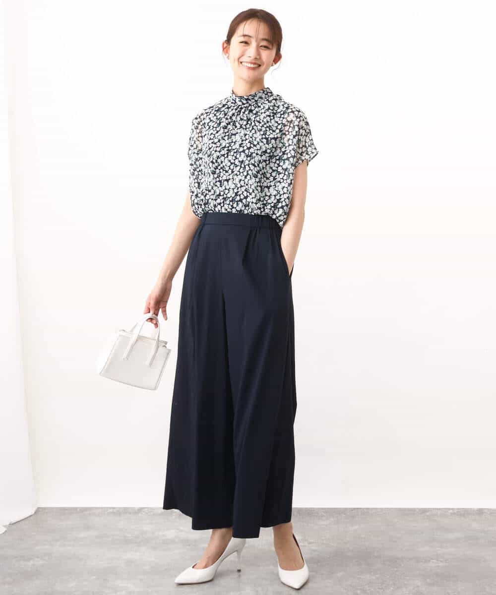 FKBHV01130 MK MICHEL KLEIN(MK ミッシェルクラン) 小花柄シフォンブラウス/2way/洗える イエロー