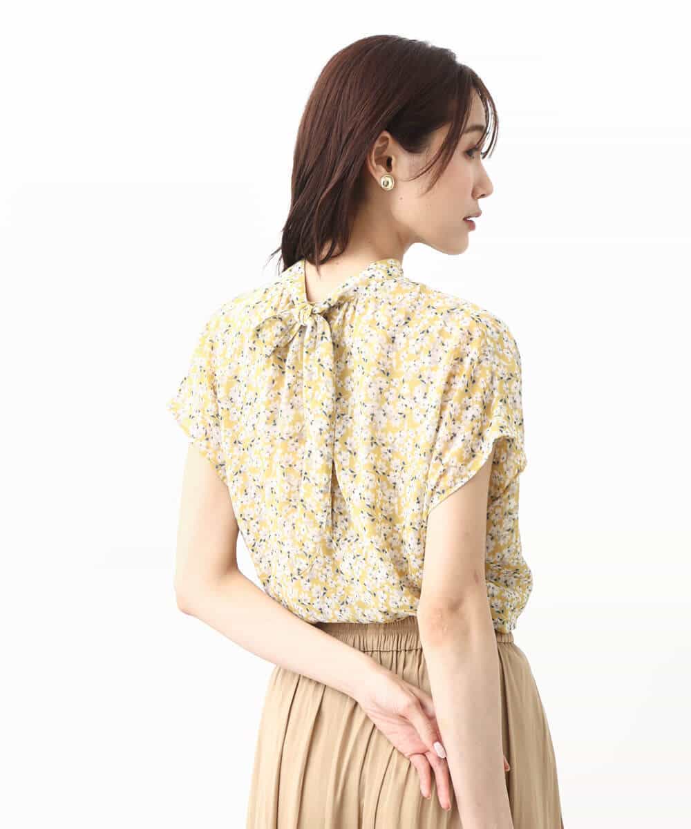FKBHV01130 MK MICHEL KLEIN(MK ミッシェルクラン) 小花柄シフォンブラウス/2way/洗える イエロー