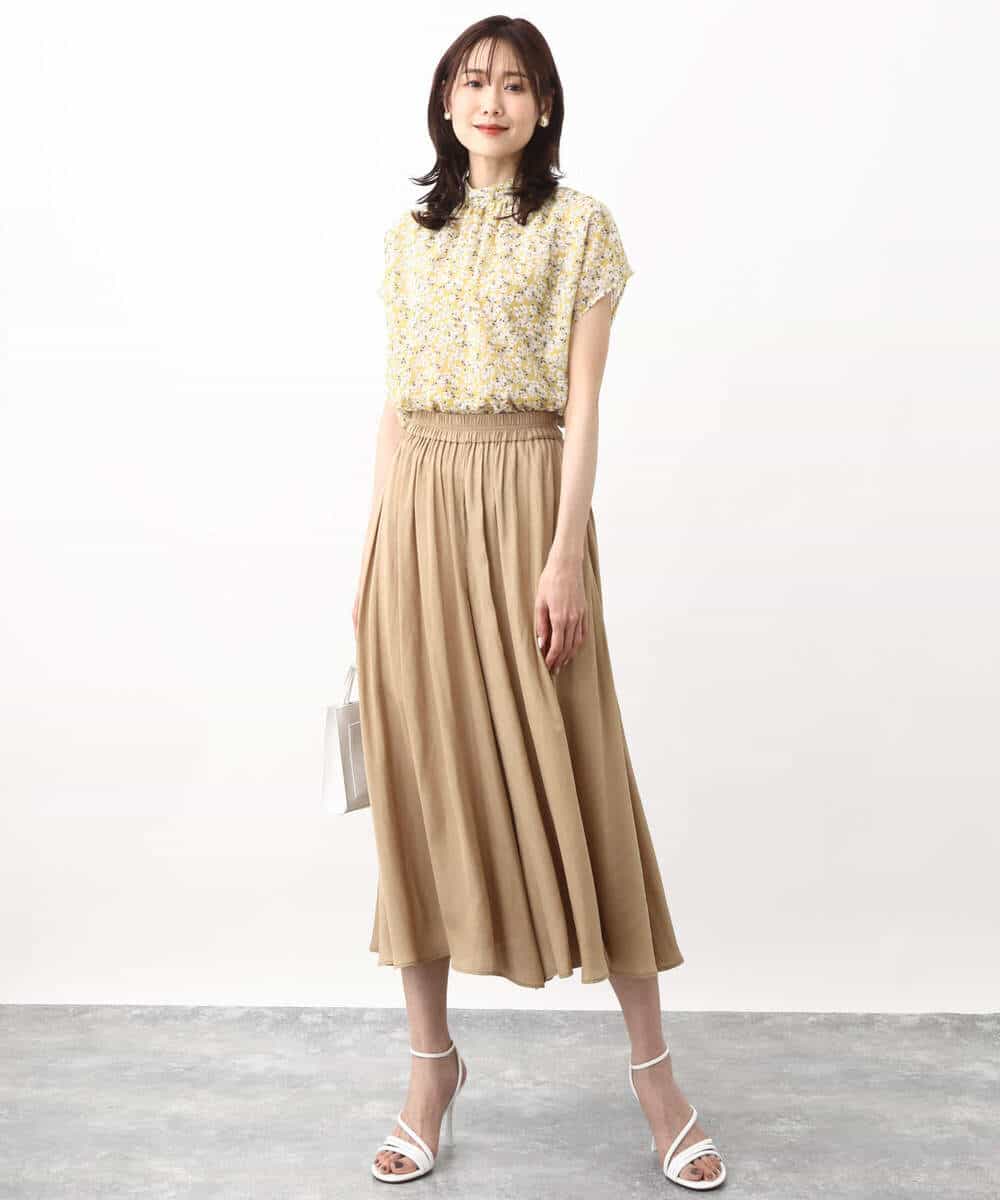 FKBHV01130 MK MICHEL KLEIN(MK ミッシェルクラン) 小花柄シフォンブラウス/2way/洗える イエロー