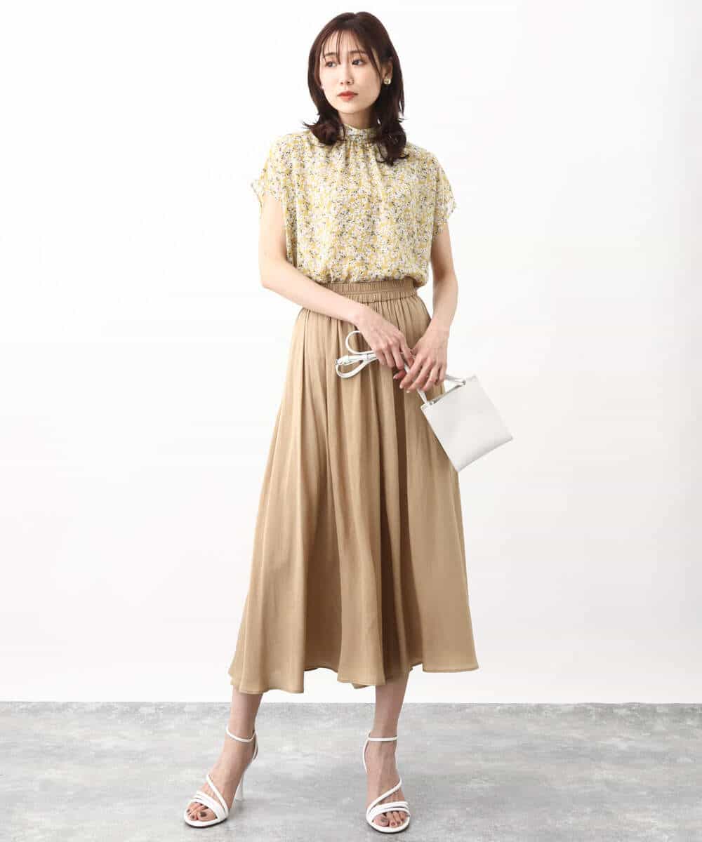 FKBHV01130 MK MICHEL KLEIN(MK ミッシェルクラン) 小花柄シフォンブラウス/2way/洗える イエロー