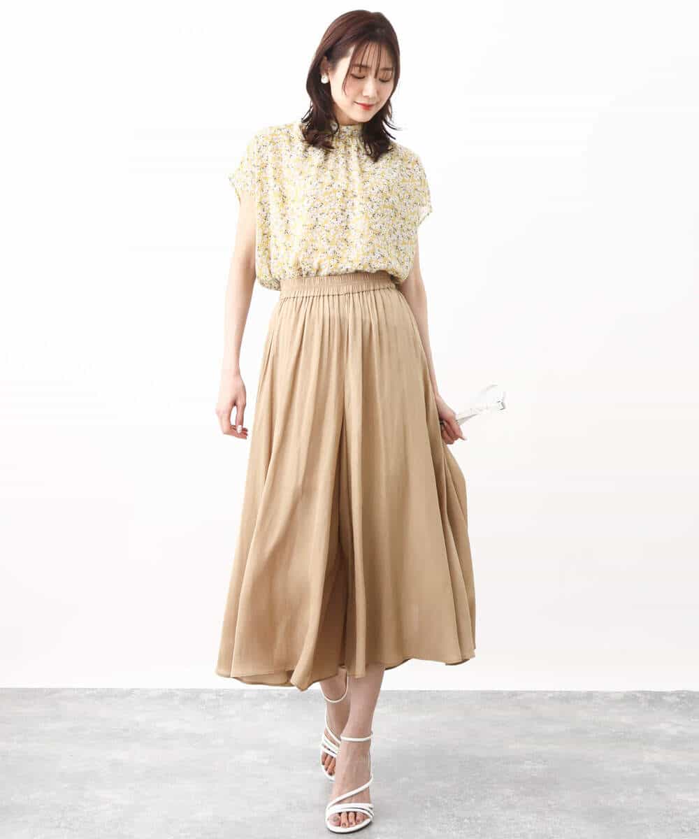 FKBHV01130 MK MICHEL KLEIN(MK ミッシェルクラン) 小花柄シフォンブラウス/2way/洗える イエロー