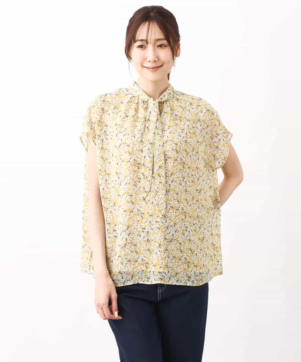 FKBHV01130 MK MICHEL KLEIN(MK ミッシェルクラン) 小花柄シフォンブラウス/2way/洗える イエロー