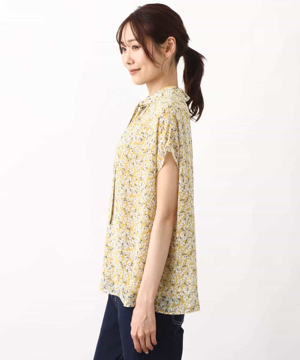 FKBHV01130 MK MICHEL KLEIN(MK ミッシェルクラン) 小花柄シフォンブラウス/2way/洗える イエロー